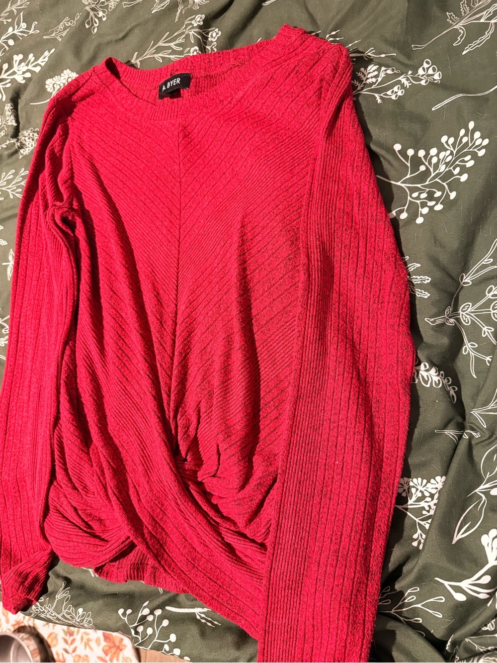 A. Byer Red Twist-Front Ribbed Top